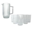 Kit Jarra 1200ml Com 6 Copos 400ml Vidro Canelado Mesa Posta