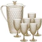 Kit jarra 2 litros e 6 taças para água 380ml de plástico Cristal âmbar Plasutil