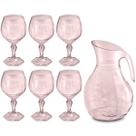 Kit Jarra 2,3L E 6 Taças 350ml Jogo De Plástico Refresco Tango Servir Água Suco Rosa Translúcido UZ