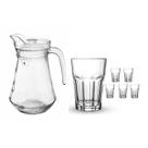 Kit jarra c/ tampa e 6 copos de vidro para suco agua 7 peças