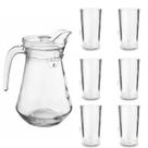 Kit jarra c/ tampa e 6 copos de vidro para suco agua jogo
