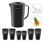 KIT Jarra De Suco 2L + 6 Copos 300ML Plástico - Preto