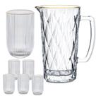Kit Jarra De Vidro Diamond 1L + 6 Copos 460ml Borda De Ouro