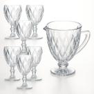 Kit Jarra e 06 Taças Diamante Vidro Transparente Mesa Posta