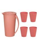 Kit Jarra Fresc 2,5L Com 4 Copos Rosé em Polipropileno Linha Tendência VEM