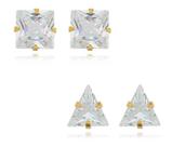 Kit Joana - 2 Brincos Ponto De Luz Quadrado + Triângulo Banhado em Ouro 18k