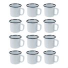 Kit Jogo 12 Caneca Esmaltada 350ml Grande Chá Café Branca Cozinha Metal Ferro Agate Retro Antiga Gourmet Lisa