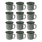 Kit Jogo 12 Caneca Esmaltada 350ml Grande Chá Café Cinza Cozinha Metal Ferro Agate Retro Antiga Gourmet Lisa