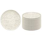 Kit Jogo 12 Pratos Sobremesa Oxford Flat Chuvisco 20 cm em Cerâmica Decorada