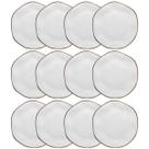 Kit Jogo 12 Pratos Sobremesa Oxford Ryo Maresia Porcelana 21,5 cm