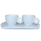Kit Jogo 2 xícaras Café 100ml Cônica c/ Bandeja Refratária - Porcelana branca