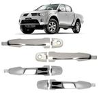 Kit Jogo 4 Maçanetas Puxador Trinco Fechadura Portas Mitsubishi L200 Triton 2008 2009 2010 2011 2012 2013 2014 2015