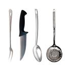 Kit Jogo 4 Pçs Cozinha Inox Colher, Garfo Escumadeira, Faca