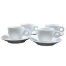 Kit Jogo 4 xícaras Café, Chá 100ml Cônica com pires - Porcelana branca