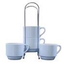 Kit Jogo 4 Xicaras Café/Chá hotel 200ml Empilháveis com suporte - Porcelana Branca