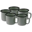 Kit Jogo 5 Caneca Esmaltada 350ml Grande Chá Café Cinza Cozinha Metal Ferro Agate Retro Antiga Gourmet Lisa