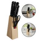 Kit Jogo 5 Facas Tesoura Utensílios Cozinha Suporte Faqueiro