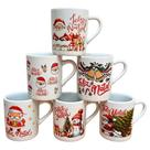 Kit Jogo 6 Canecas de Natal 120ml em Porcelana
