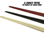 Kit Jogo 6 Pares Hashi Japonês Oriental Plástico Cores Diversas