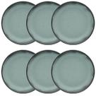 Kit Jogo 6 Pratos Rasos Moderno Verde Pacífico Oxford 26 cm Cerâmica