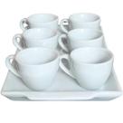 Kit Jogo 6 xícaras Café 80ml Cônica c/ Bandeja Refratária - Porcelana branca
