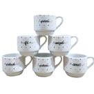 Kit Jogo 6 Xícaras Caneca de Porcelana 200ml Frases Estampa:Poá Colorido Frases