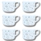 Kit Jogo 6 Xícaras de Café/Chá 200ml - Porcelana Decorada com Arabescos