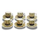 Kit Jogo 6 Xícaras De Cerâmica Estampadas Com Pires Para Servir Café Chá Class Home