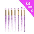 Kit Jogo 7 Pinceis para Maquiagem Cabo Glitter (3 jogos) - RPC
