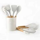 Kit Jogo C/12 Utensílios De Cozinha Silicone Cabo Madeira