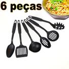 Kit Jogo com 6 Utensílios Em Nylon Black Concha Colher Escumadeira Pegador Espátula