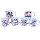 Kit Jogo Conjunto 6 Canecas 200ml Porcelana - Namorados Estampa:Preto e vermelho