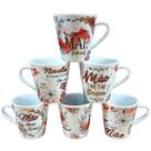 Kit Jogo Conjunto Caneca Tulipa 140ml Mãe 6 pçs - Porcelana Estampa:Mãe rosa c/ pires