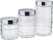 Kit Jogo de 03 Potes Vidro Vítreo com Tampa Mimo Style