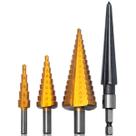 Kit Jogo De Brocas Escalonadas Titânio Espiral Cônica Hss Metal Ferro 4 Peças Kit Jogo De Brocas Escalonadas Titânio Espiral Cônica Hss Metal Ferro 4 Peças