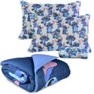 Kit Jogo De Cama Infantil Malha + Edredom Casal Mickey e Minnie Disney 4 Peças Portallar