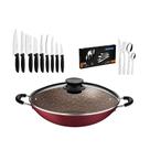 Kit - Jogo de Churrasco Inox 12 Peças Dynamic + 1 Panela Wok 3,3L 28cm Vermelha - Tramontina