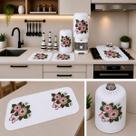 Kit Jogo de Cozinha 7 Peças Estampado Oxford Capa Liquidificador Botijão Panos de Copa Cor:Branco/Flor Rosa