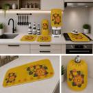 Kit Jogo de Cozinha 7 Peças Estampado Oxford Capa Liquidificador Botijão Panos de Copa Cor:Mostarda