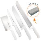 Kit Jogo de Facas 5 Pçs Mundial Desossa Cutelo Inox + Pedra de Afiar Para Açougue e Restaurante