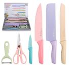 Kit Jogo De Facas Coloridas 6pcs Chef Cozinha Churras Cor Variada