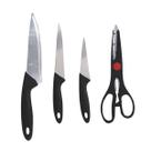 Kit Jogo De Facas Com Tesoura Tradicional Cozinha Casa 4 Peças Multiuso