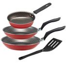 Kit Jogo de Frigideiras 3 Pçs Antiaderente Teflon 6 Camadas Desenhada Rouge com Espátula Kit Jogo de Frigideiras 3 Pçs Antiaderente Teflon 6 Camadas Desenhada Rouge com Espátula