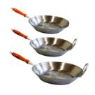 Kit Jogo de Frigideiras Aço Carbono 2mm Cabo Madeira Fritura Kit Jogo de Frigideiras Aço Carbono 2mm Cabo Madeira Fritura