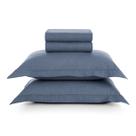 Kit Jogo De Lençol Karsten 4 Peças Cama Casal Tesso 100% Algodão Cor:Marinho