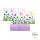 Kit Jogo de Lençol Queen Tulipas Tecido Micropercal 400 Fios Ponto Palito