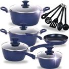Kit Jogo de Panelas 10 Peças Indução Blue Red Revestido em Cerâmica Antiaderente Caçarola