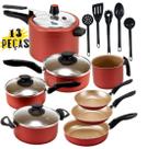 Kit Jogo de Panelas 13 Peça Completo Antiaderente Teflon Com Panela de Pressão 4,5L Cereja e Utensilio Kit Jogo de Panelas 13 Peça Completo Antiaderente Teflon Com Panela de Pressão 4,5L Cereja e Utensilio