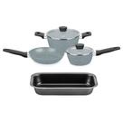 Kit Jogo de Panelas 3 Peças Linha Carmela Ceramic Flon Cinza Travessa Forma de Pão MTA