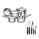 KIT - Jogo de Panelas Solar 6pçs inox + Faqueiro 30pçs Preto - Tramontina
